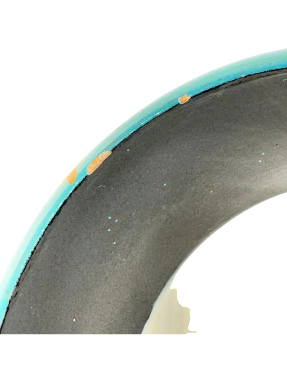 Hand-Painted Blue Wooden Bangle With Orange & Gold Leaf Motifs Size 7